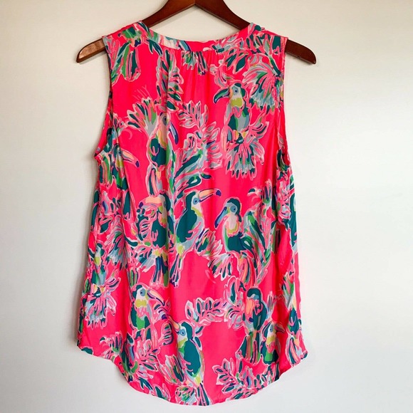 Lilly Pulitzer Sleeveless Stacey Top- Dragon Fruit Toucan Size M - Picture 5 of 5